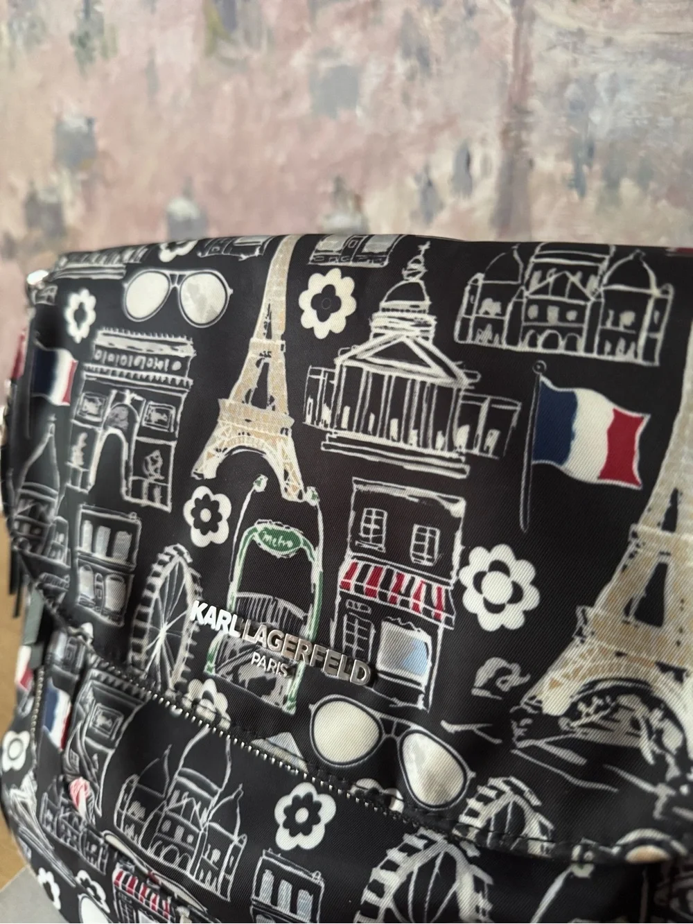 RARE Karl Lagerfeld Black Paris Print Crossbody Bag